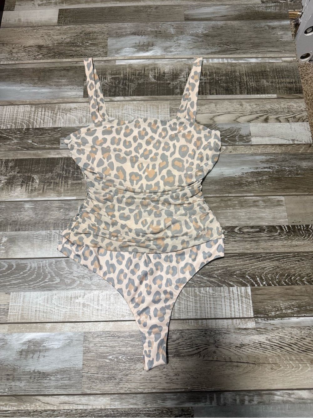 AFRM Los Angeles Leopard Print Ruched Tank Top Bodysuit Size M Party Club